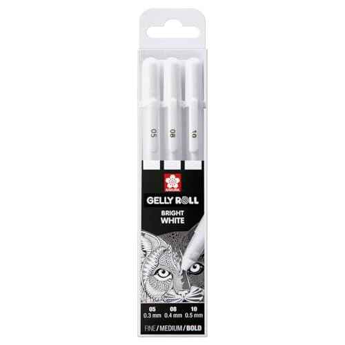 SAKURA Gelly Roll Basic White Gel Pen Set of 3, Assorted Sizes | Opaque Pens for Highlights, Drawing & Crafts