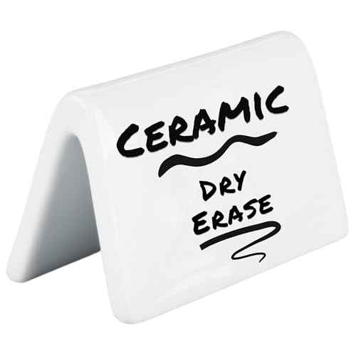 Double Sided Ceramic Dry Erase Table Tent Sign White - 3-1/2"x2" - Reusable Tabletop Setting. Great for Wedding, Birthday, Picnic, Banquet, Buffet, Bakery, Party, Events, Message Board - 4 PK