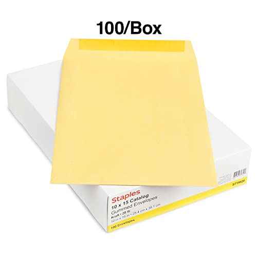 Staples 534768 Gummed Catalog Envelopes 10-Inch L X 15-Inch H Brown 100/Box (Spl534768)