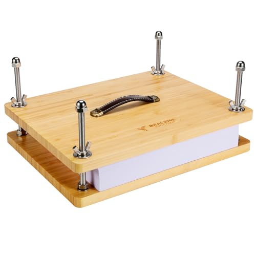 Book Press - 14.7x11.4 Large Size, Sustainable Wood Bookbinding Press, Portable Grip Handle & Anti-Slip Mat, Handmade Book Binding Tools for Craft Enthusiasts