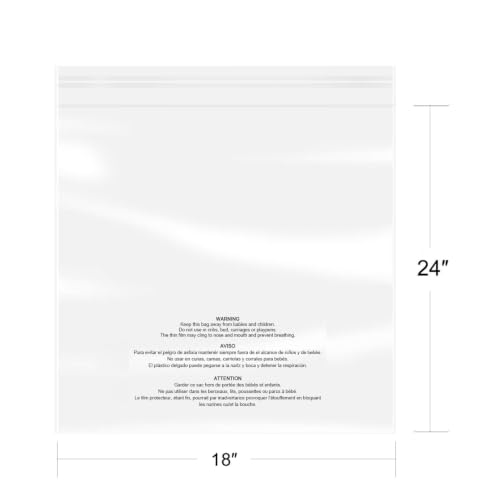 18x24 Inch Clear Resealable Poly Bags with Safety Warning - 200 Pack