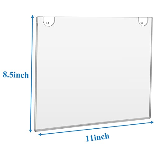 PecMuikee Acrylic Sign Holder 8.5x11 Horizontal, Wall Mount Acrylic Sign Holder and Plastic Paper Display Ad Frame bonus with 3M Tape and Mounting Screws for Restaurants, Office, Store, 12 Pcs
