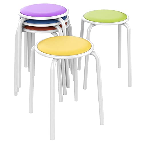 Yaheetech Multicolor Padded Stackable Stools Set of 5 – 18" Seat Height, Faux Leather