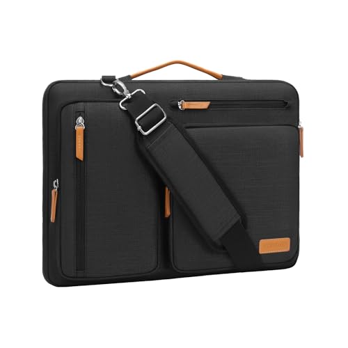MOSISO 15.6 Inch Black Laptop Shoulder Bag with 360° Protection & Multiple Pockets
