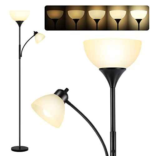 Floor Lamp, Dimmable Standing lamp, Stepless Dimming Brightness, Included 9W and 5W LED Bulbs, Industrial Floor Lamp for Living Room, Bedroom, Office, Reading