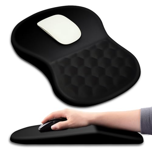 Hokafenle HK001 Ergonomic Wrist Support Mouse Pad with Massage Bumps, Memory Foam, Non-Slip PU Base, 12x8 inch, Black