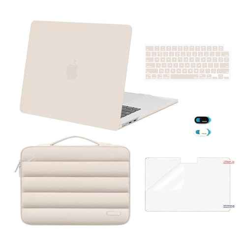 MOSISO Compatible with MacBook Air 15 inch Case 2025 2024 2023 Release M4 A3241 M3 A3114 M2 A2941 Touch ID, Plastic Hard Shell&Puffy Sleeve Bag&Keyboard Cover&Webcam Cover&Screen Film, Sand