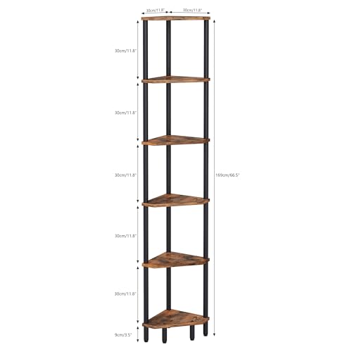 6 Tier Corner Shelf, 66.5'' Tall Standing Shelf, Narrow Display Shelf Stand, Modern Corner Bookshelf, Plant Stand, Corner Bookcase for Living Room, Bedroom, Bathroom, Rustic Brown LCS502R