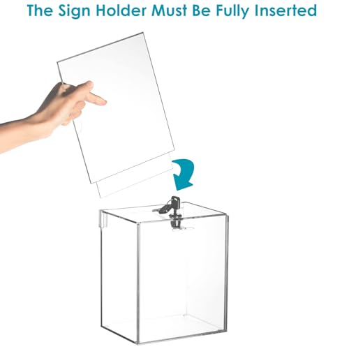Youeon Rectangular Acrylic Donation Box with Lock & Sign Holder 6.7x5x16in