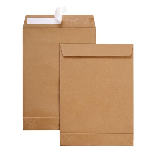 Tanshuqin Kraft Expandable Envelopes 9.4 x 13.2 Inches - 25 Pack Self-Sealing Large Kraft Envelopes for Documents and Storage