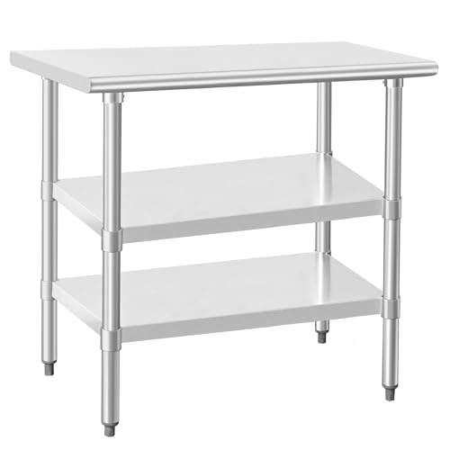 HARDURA 24 x 36 Inch Stainless Steel Prep Table with 2 Undershelves