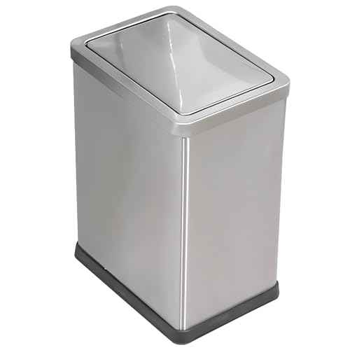 2.6 Gallon Small Office Bathroom Trash Can with Swing Lid,Living Room Bedroom Garbage can Wastebasket bin,Metal Decor Trash Can(Stainless Steel)