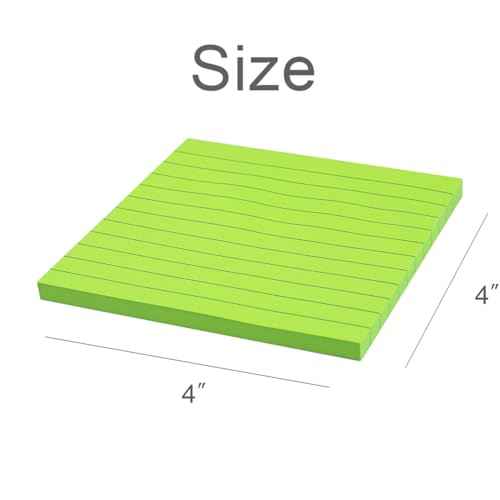 (12 Pads) Lined Sticky Notes 4x4 in, 6 Bright Colors Self-Stick Note Pads, Strong Adhesive, 47 Sheets/Pad