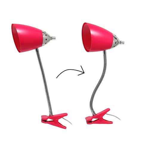 Simple Designs LD1097-PNK 17.5" Sleek & Flossy Adjustable FlexiClip Desk Lamp, for Office, Bedroom, Living Room, Pink