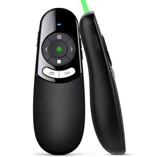 DINOSTRIKE USB A and USB C Presentation Clicker Green Light, RF 2.4GHz Wireless Presenter Remote Powerpoint Clicker Slide Advancer for Mac Laptop Computer Office Classroom