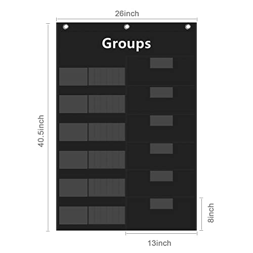 REGELETO Small Group Management Pocket Chart with 96 Cards Classroom Jobs Chart Small Group Organizer and on Task for School Teacher Elementary Preschool Learning Supplies (Black)