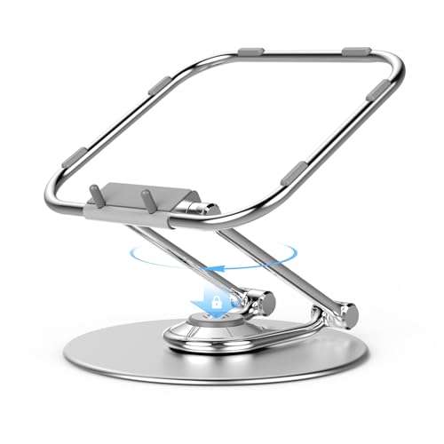 SODI Fixable Adjustable Laptop Stand with 360 Rotating Base, Ergonomic Laptop Stand for Easy Storage, Foldable Laptop Riser Compatible with MacBook Pro/Air up to 16", Silver