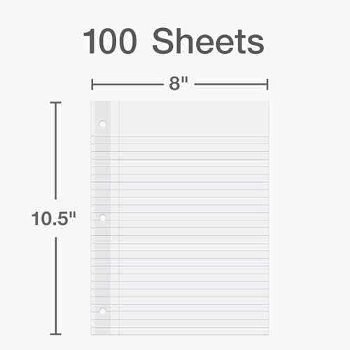 Oxford Reinforced Filler Paper, 8 x 10.5 Inch, Wide Rule, 3 Hole Punched, Lined Loose Leaf Paper for Ring Binders, 100 Sheets, White (1002098)