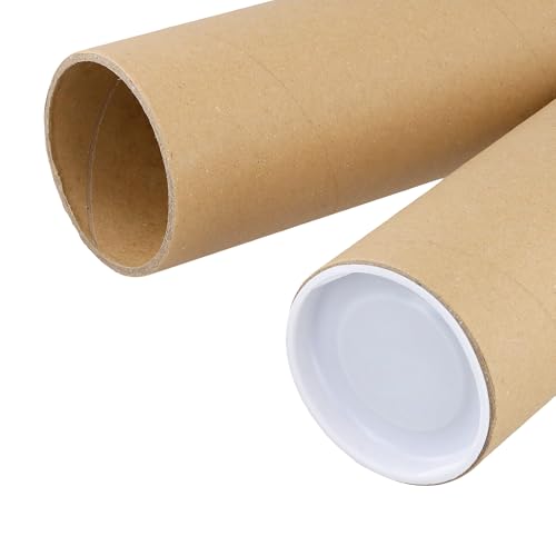 16 Pack 3x8 Inch Kraft Mailing Tubes with Caps - Recyclable Shipping & Storage