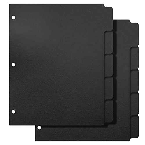 3 Ring Binder Dividers with 5-Tabs for Letter Size, 1/5 Cut, 3-Hole Punched, Write & Erase Plastic Binder Dividers Extra Durable Section Index Dividers for Binders, Pack of 2 Sets, 10 Dividers Total