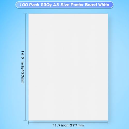 100Pcs White Poster Board,VinTS 11.7x16.5 White Poster Paper, 230G Thickness Poster Board Bulk, Blank Graphic Display Board for School Arts, Classroom Crafts, exhibits and Notices (Pack of 100)