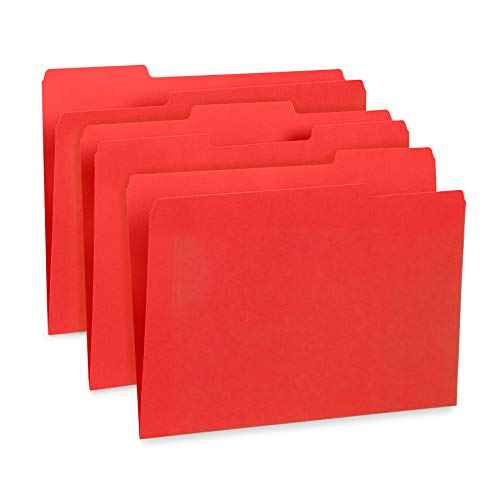 Blue Summit Supplies Red File Folders - Letter Size, 1/3 Cut Tabs, Durable 11pt Paper, Uncoated Red, Office & Home Organization