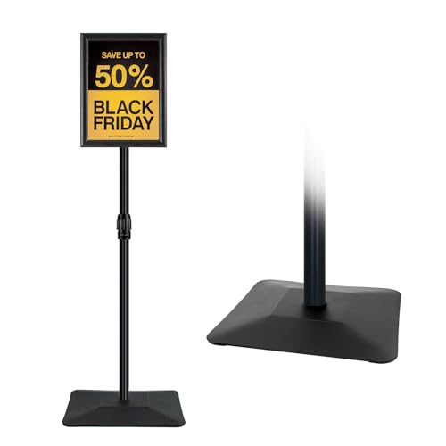 Adjustable Sign Stand for Display, with Upgraded Iron Base, Pedestal Floor Signage Stand Holder for Outdoor or Indoor Advertising (8.5 x 11, Black)