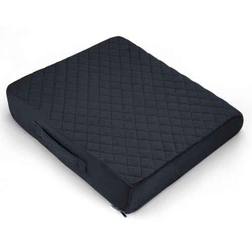 Medium-Soft 20x20x4 Memory Foam Recliner Chair Seat Cushion for Long Sitting - Armchair Pad with Washable Velvety Cover with Waterproof Layer & Non-Slip Base for Seniors & Elderly - Black