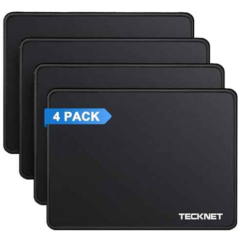 TECKNET 4 Pack Mouse Pad with Anti-fray Stitching, Waterproof Surface & Non-Slip Rubber Base with Stitched Edges Gaming Mouse Mat for Laptop, Compatible with Laser and Optical Mice - Black