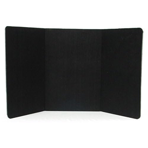 3-Panel Tabletop Display Presentation Board, 72 x 36, No Plastic Edging - Black Hook & Loop-Receptive Fabric