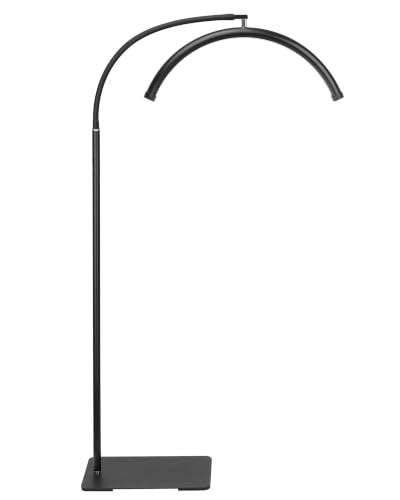 Black Half Moon LED Floor Lamp for Lash, Tattoo & Beauty Work - Shadow-Free, Dimmable, Remote Control