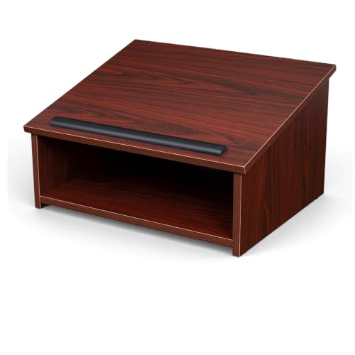 OEF Furnishings CoreSlate Series Mahogany Tabletop Lectern with Storage Shelf, Commercial-Grade