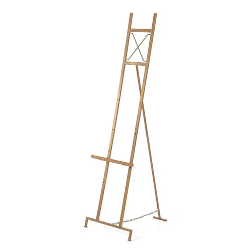 Gold Easel Stand for Sign - Adjustable 4 Tier Large Metal Easel Stand for Display with Chain Support - Heavy Duty Easel for Mirror, Painting, Frame - 16" x 20" x 56" - Fully Assembled
