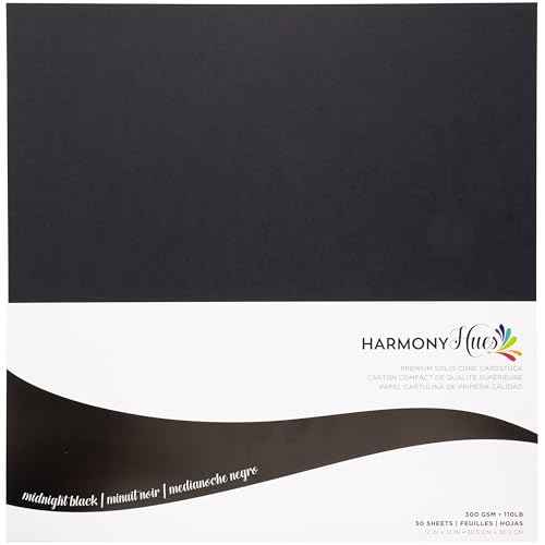 Cardstock 12 x 12 Paper Pack - 110 lb Card Stock for Crafts, Cardmaking, Scrapbooks - 50 Heavyweight Double Sided Sheets - Solid Core, 300 GSM, Midnight Black