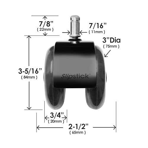 Monster 3¡± Dual Rollerblade Office Chair Wheels (Set of 5) Slipstick Premium Rubber Caster Wheels for Chairs, Smooth & Safe Rolling on All Flooring