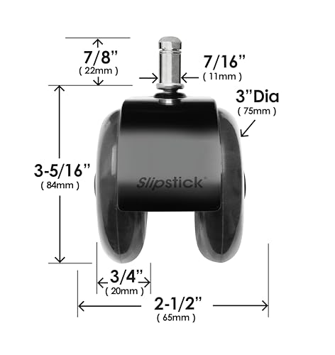 Slipstick Monster 3” Dual Rollerblade Chair Wheels (Set of 5) – Premium Rubber Caster for Smooth, Safe Office Rolling