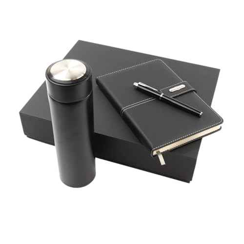 Shadow Breeze A5 Leather Notebook, Insulated Thermos and Executive Pen Gift Set in Premium Gift Box, 172 Pages 100GSM Ruled Pages, 12 oz, Great Gift for Business, School, Home (Black)