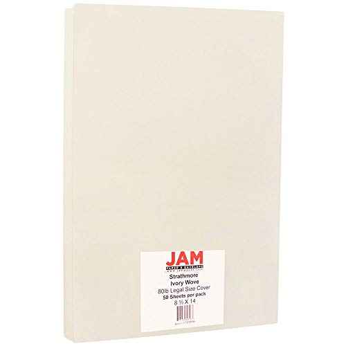 JAM PAPER Legal 80lb Cardstock - 8.5 x 14 Coverstock - 216 GSM - Ivory White Wove Strathmore - 50 Sheets/Pack