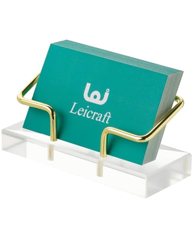 Leicraft Golden Business Card Holder for Desk - Modern Acrylic & Metal Organizer