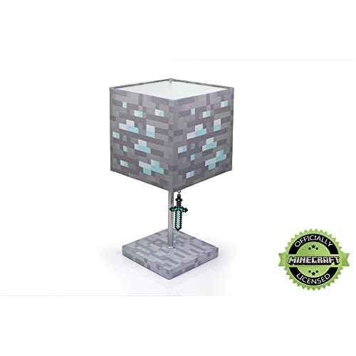 Minecraft Diamond Ore Block LED Lamp w/ 3D Diamond Sword Puller | 14-Inch Lamp