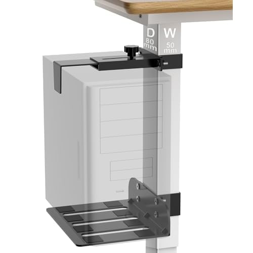 Under Desk PC Mount - No Drilling 40 lb Capacity, CPU Holder Under Desk, Adjustable Height and Width, Clamp-on Desk Leg PC Mount for Standing Desks (Fits 80mm¡¿50mm Legs), with Non-Slip Pads, Black