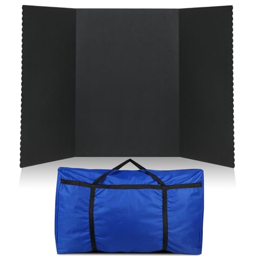 Paterr Trifold Poster Board with Storage Bag, Hook and Loop Fabric, Foldable 3 Panel Presentation Board for Science Fair and Exhibitions (Black,54 x 30 Inch)
