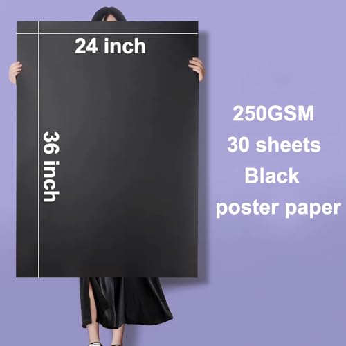 24¡±¡¿36¡± Large Poster Board 30pcs Black Poster Paper Poster Board Bulk suitable for DIY, Crafts, Signs Project Presentations, Drawing and School Supplies,250GSM Thickness Blank Posterboard