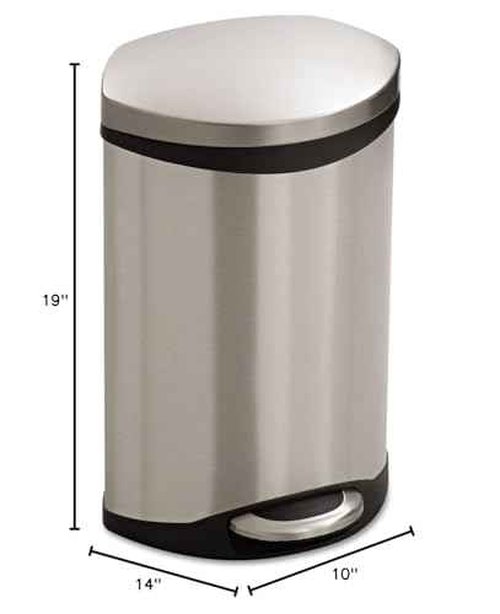 Safco Ellipse Step On Plastic Trash Can with Foot Pedal, 3 Gallon Garbage Can for Kitchen, Bedroom, Office, Hands Free, Stainless Steel