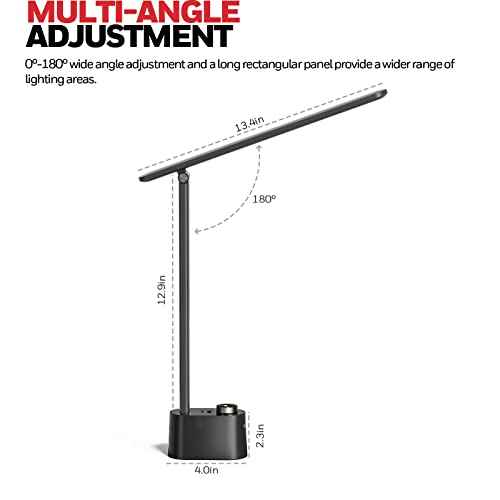 Honeywell Upgraded LED Desk Lamp - H01 Pro Sunturalux¢â Foldable Desk Light with USB A+C Charging Ports, 3 Color Modes Dimmable Table Lamp for Home Office Reading(Black)