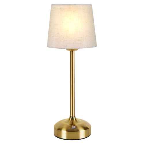 YAYZA! Cordless Table Lamp Adjustable Height Desk lamp, Fabric Shade 7500mAh Rechargeable LED Wireless Touch Night Light Stepless Dimming, 3 Color Temperatures with Edison Bulb (Short Gold - 1 Pack)