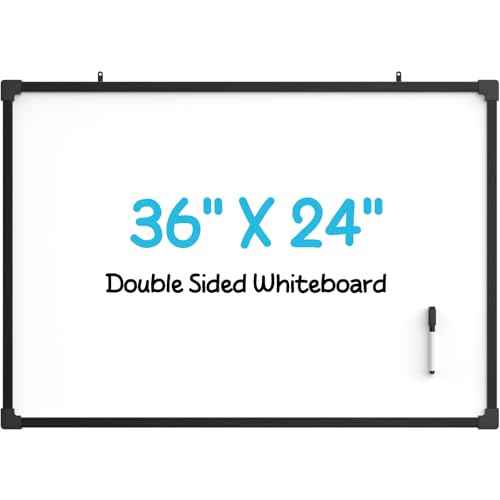 MaxGear 36x24 Inch Double-Sided Whiteboard, Large Dry Erase Board with Black Morden Aluminum Frame, Magnetic Surface, Professional Wall-Mountable White Board for Home, Office, School