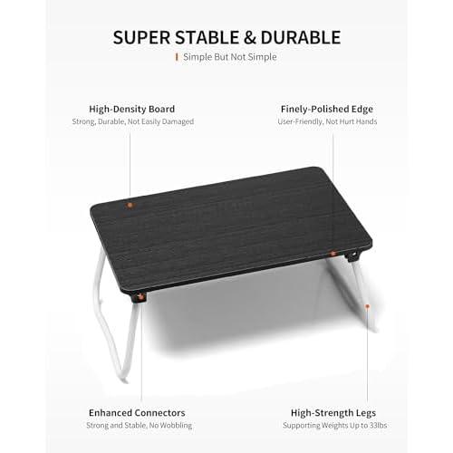 Foldable Lap Desk, Laptop Bed Desk, Portable Bed Table, Laptop Stand for Bed & Couch, Lightweight & Mini - Black