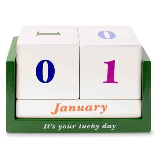 Kate Spade New York Desktop Perpetual Wooden Block Calendar 6" x 4", Lucky Day