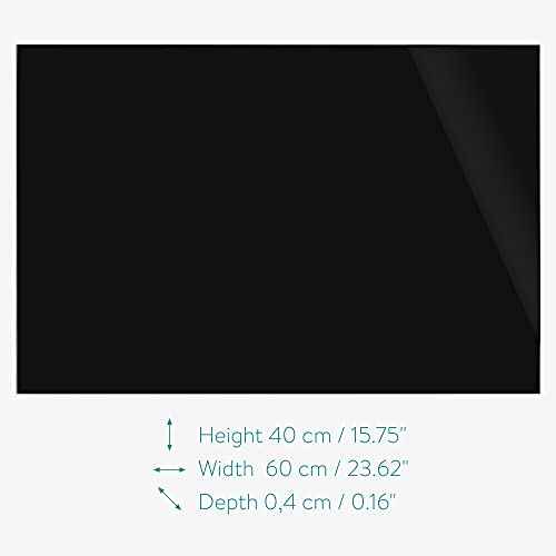Navaris Black Glass Board for Wall - 16" x 24" Frameless Magnetic White Board for Home, Office, Kitchen, School, Learning - Includes 3 Magnets, Marker
